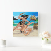 PIRATE GIRLS CATFIGHT VIERKANTE KLOK (Huis)