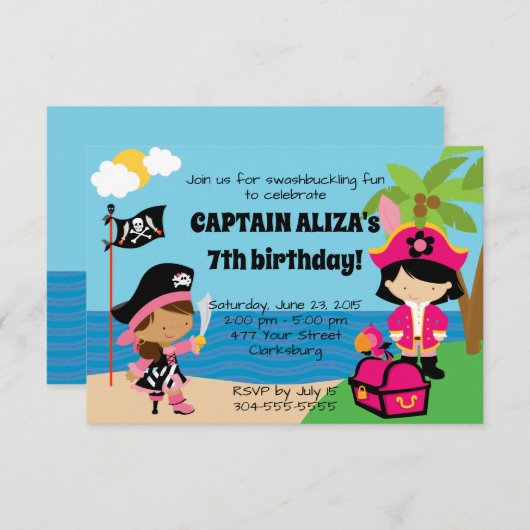 Pirate Girls verjaardagsfeestje Kaart (Voorkant / Achterkant)