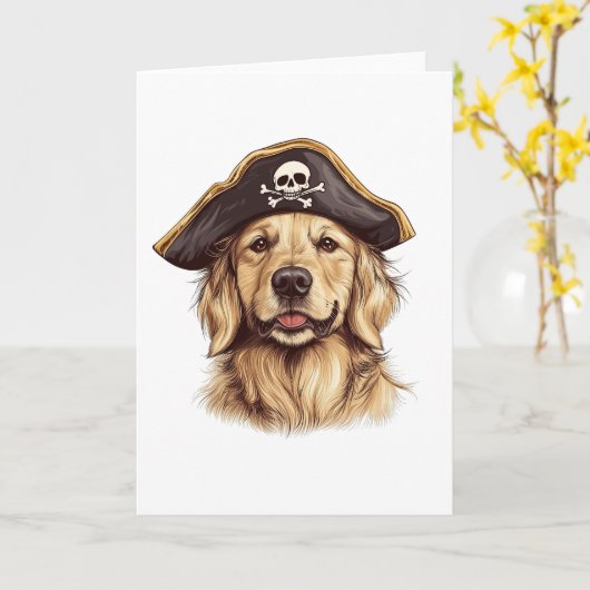 Pirate Golden Retriever Hond Schedel Kaart (Gele Bloem)