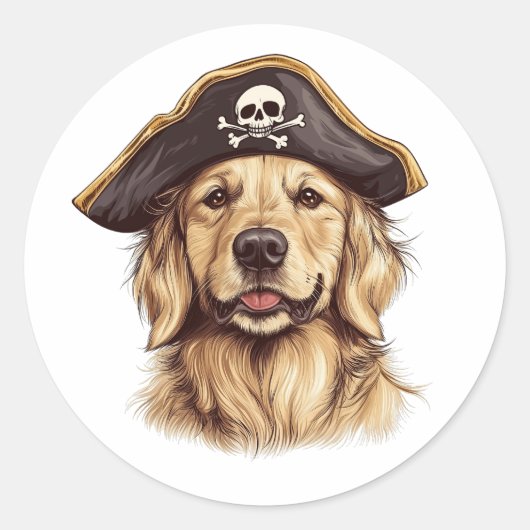 Pirate Golden Retriever Hond Schedel Ronde Sticker (Voorkant)