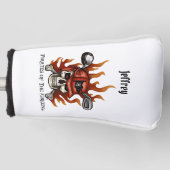 Pirate Golfer Flaming Skull en Crossbones Golfheadcover (Voorkant)