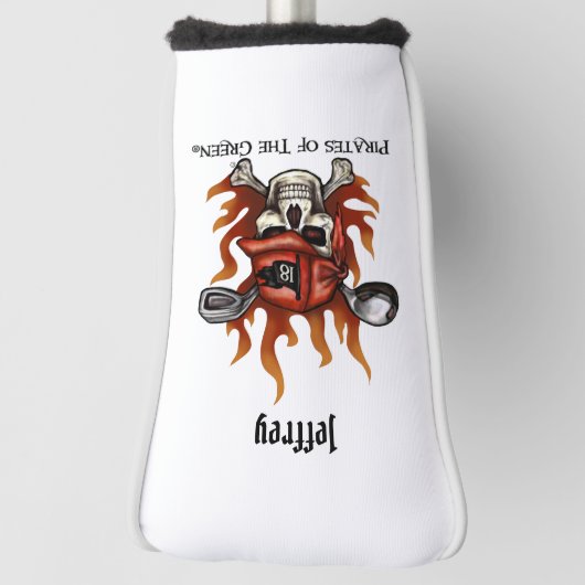 Pirate Golfer Flaming Skull en Crossbones Golfheadcover (Draai 90)