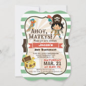 Pirate; Groen, Sinaasappel, & Bruin Verjaardagsfee Kaart (Voorkant)