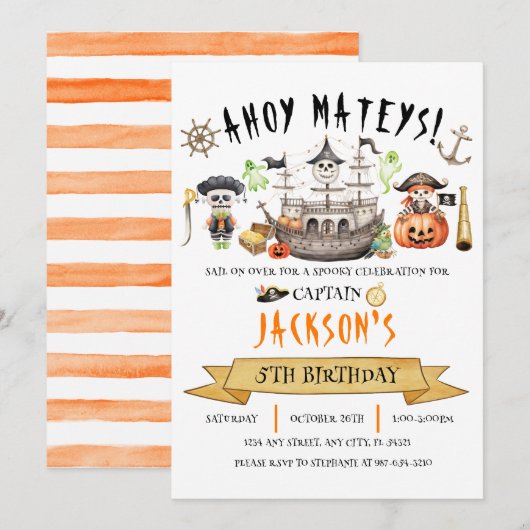 Pirate Halloween Kids Verjaardag Uitnodiging (Voorkant / Achterkant)