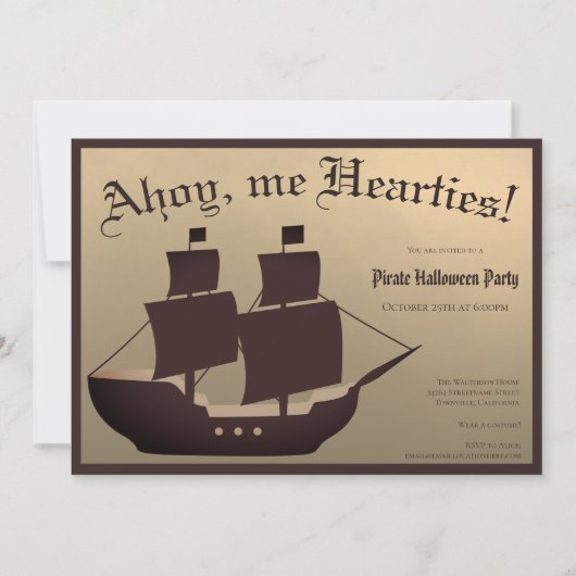 Pirate Halloween Kostuum Party Schip Bruin Goud Kaart (Voorkant)