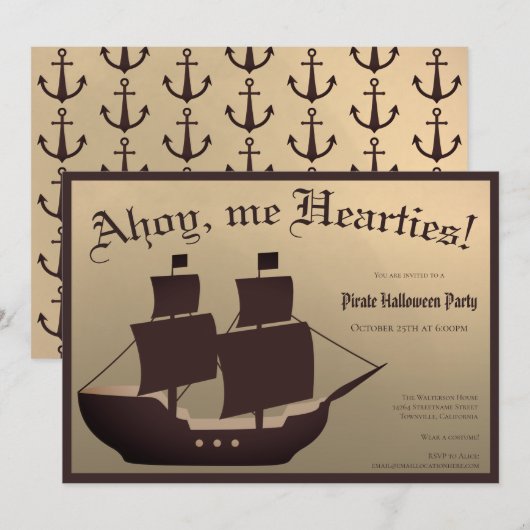 Pirate Halloween Kostuum Party Schip Bruin Goud Kaart (Voorkant / Achterkant)