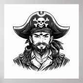 Pirate head with hat sailor and Eye Patch and Bear Poster (Voorkant)