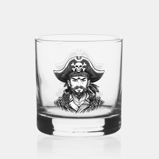 Pirate head with hat sailor and Eye Patch and Bear Whisky Glas (Voorkant)