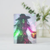 Pirate Heks Skelet Halloween Briefkaart (Staand voorkant)