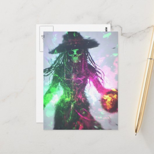 Pirate Heks Skelet Halloween Briefkaart (Voorkant / Achterkant in situ)
