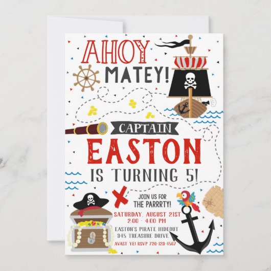 Pirate Invitation Boy Birthday Party Pirate Invite Kaart (Voorkant)