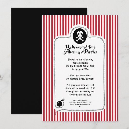 Pirate Invitation Kaart (Voorkant / Achterkant)