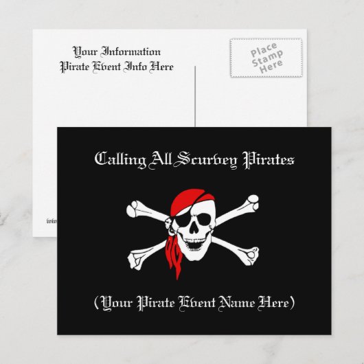 Pirate Invite Briefkaart (Voorkant / Achterkant)