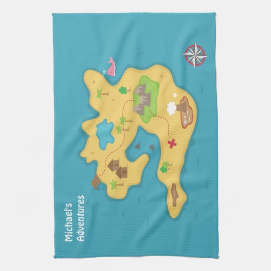 Pirate Island Adventure Schatkaart voor jongens Theedoek (Verticaal)