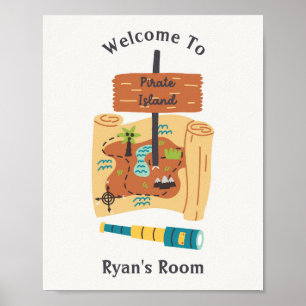 Pirate Island Nursery Kinderen Muurkunst Poster