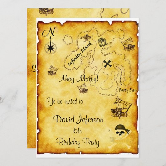 Pirate jarig Uitnodiging (Voorkant / Achterkant)