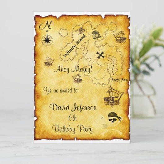 Pirate jarig Uitnodiging (Staand voorkant)