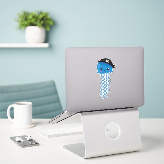 Pirate Jellyfish, Cute Jellyfish, Little Jellyfish Sticker (Laptop op bureau)