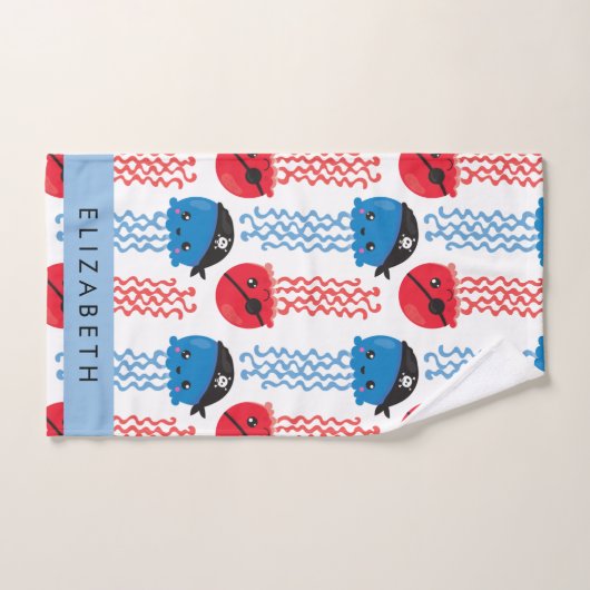 Pirate Jellyfish, Jellyfish Pattern, Jouw naam Bad Handdoek (Handdoek)