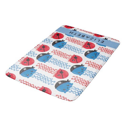 Pirate Jellyfish, Jellyfish Pattern, Jouw naam Badmat (Gekanteld)