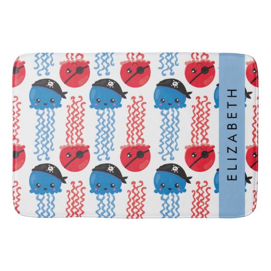 Pirate Jellyfish, Jellyfish Pattern, Jouw naam Badmat (Voorkant)