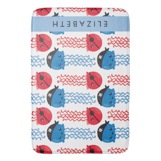 Pirate Jellyfish, Jellyfish Pattern, Jouw naam Badmat (Voorkant Verticaal)