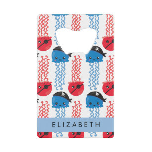 Pirate Jellyfish, Jellyfish Pattern, Jouw naam Creditkaart Flessenopener