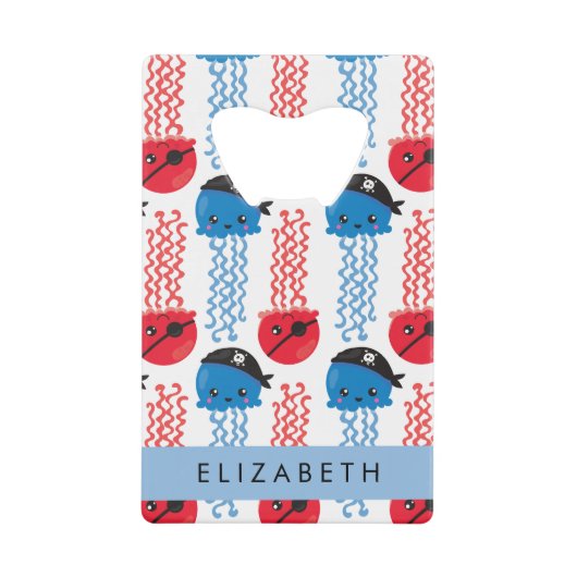 Pirate Jellyfish, Jellyfish Pattern, Jouw naam Creditkaart Flessenopener (Voorkant)