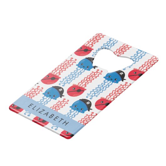 Pirate Jellyfish, Jellyfish Pattern, Jouw naam Creditkaart Flessenopener (Voorkant Gekanteld)