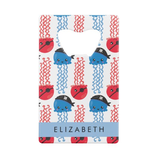 Pirate Jellyfish, Jellyfish Pattern, Jouw naam Creditkaart Flessenopener (Achterkant)