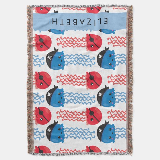 Pirate Jellyfish, Jellyfish Pattern, Jouw naam Deken (Voorkant Verticaal)