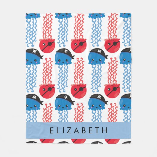 Pirate Jellyfish, Jellyfish Pattern, Jouw naam Fleece Deken (Voorkant)