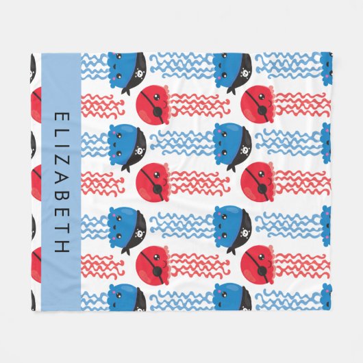 Pirate Jellyfish, Jellyfish Pattern, Jouw naam Fleece Deken (Voorkant (Horizontaal))