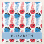 Pirate Jellyfish, Jellyfish Pattern, Jouw naam Glazen Onderzetter (Voorkant)