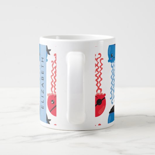 Pirate Jellyfish, Jellyfish Pattern, Jouw naam Grote Koffiekop (Achterkant)