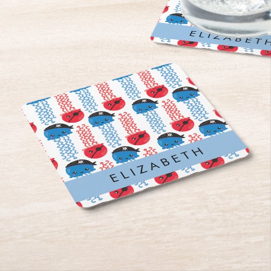 Pirate Jellyfish, Jellyfish Pattern, Jouw naam Kartonnen Onderzetters (Schuin)