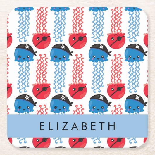 Pirate Jellyfish, Jellyfish Pattern, Jouw naam Kartonnen Onderzetters (Voorkant)
