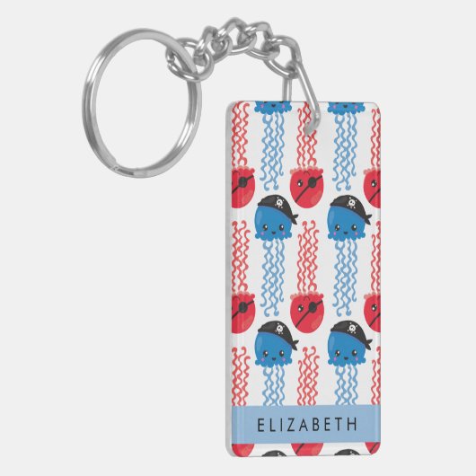 Pirate Jellyfish, Jellyfish Pattern, Jouw naam Key Sleutelhanger (Voorkant Links)