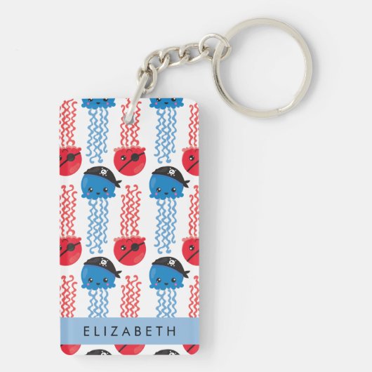 Pirate Jellyfish, Jellyfish Pattern, Jouw naam Key Sleutelhanger (achterkant)