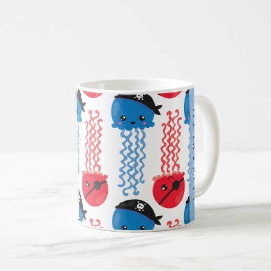 Pirate Jellyfish, Jellyfish Pattern, Jouw naam Koffiemok (Voorkant rechts)