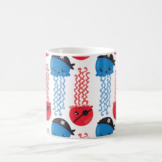Pirate Jellyfish, Jellyfish Pattern, Jouw naam Koffiemok (Center)