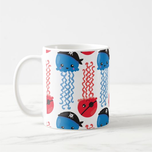 Pirate Jellyfish, Jellyfish Pattern, Jouw naam Koffiemok (Links)