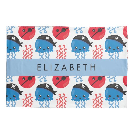 Pirate Jellyfish, Jellyfish Pattern, Jouw naam Kussensloop (Achterkant)