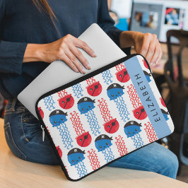 Pirate Jellyfish, Jellyfish Pattern, Jouw naam Laptop Sleeve