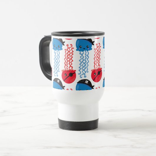 Pirate Jellyfish, Jellyfish Pattern, Jouw naam Reisbeker (Voorkant links)