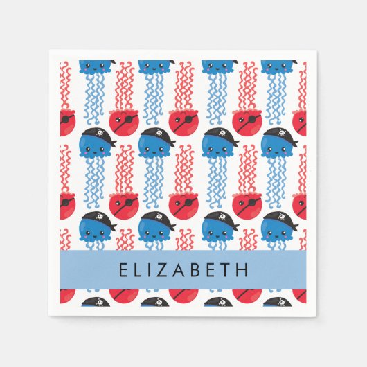 Pirate Jellyfish, Jellyfish Pattern, Jouw naam Servet (Voorkant)