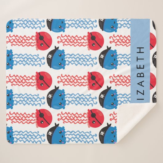 Pirate Jellyfish, Jellyfish Pattern, Jouw naam Sherpa Deken (Voorkant (horizontaal))