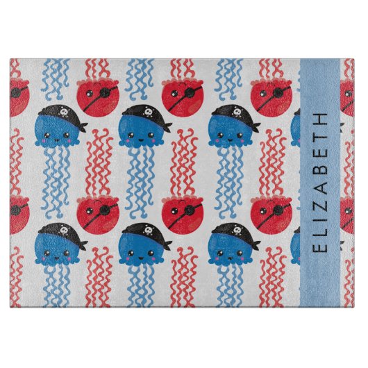 Pirate Jellyfish, Jellyfish Pattern, Jouw naam Snijplank (Voorkant)