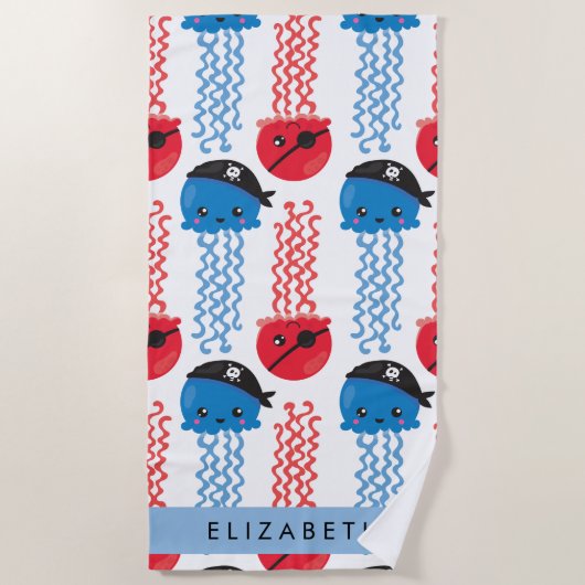 Pirate Jellyfish, Jellyfish Pattern, Jouw naam Strandlaken