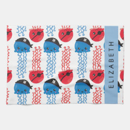 Pirate Jellyfish, Jellyfish Pattern, Jouw naam Theedoek